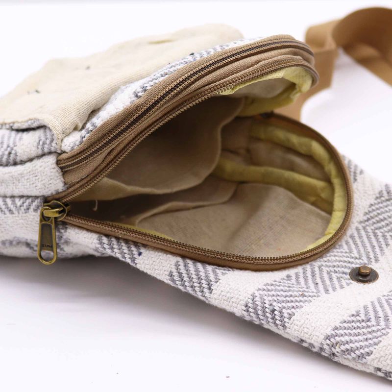 Sac à Bandoulière en Coton Naturel - Gris & Blanc