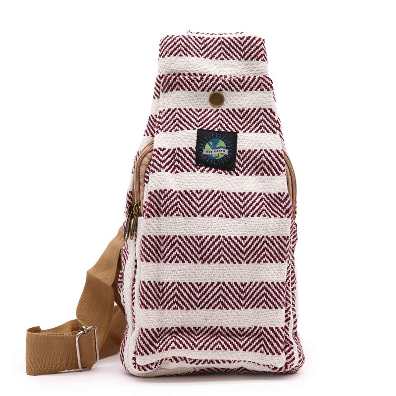 Sac à Bandoulière en Coton Naturel - Bordeaux & Blanc