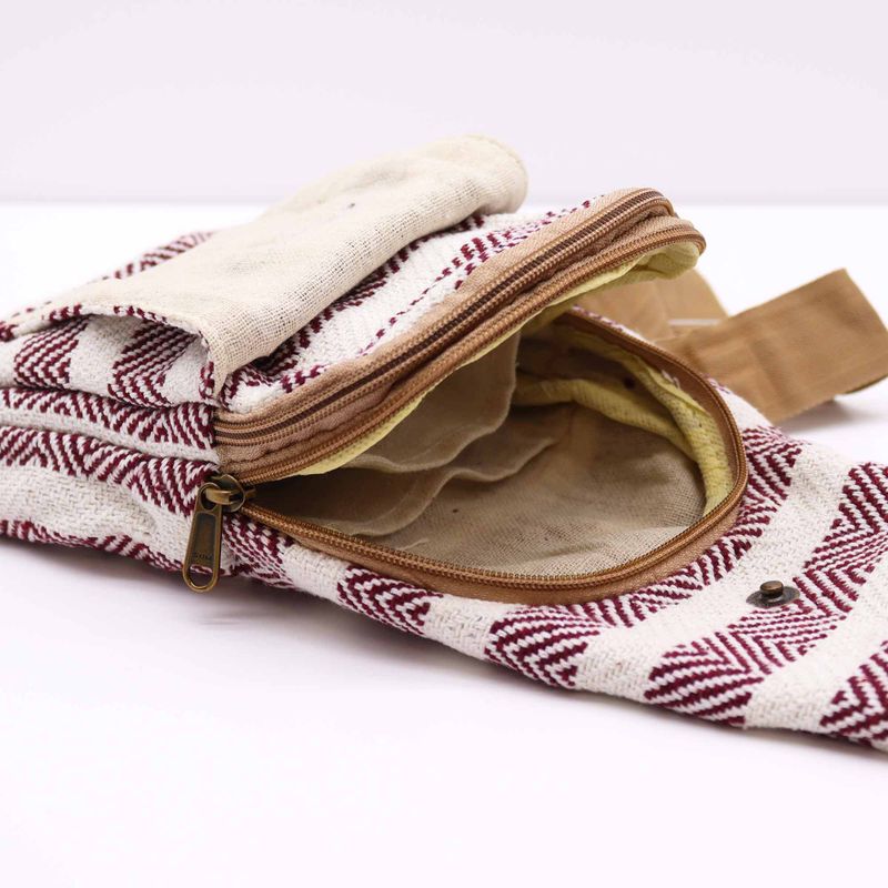 Sac à Bandoulière en Coton Naturel - Bordeaux & Blanc