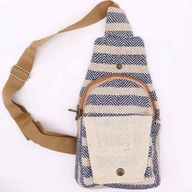 Sac à Bandoulière en Coton Naturel - Beige & Marine