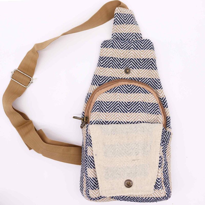Sac à Bandoulière en Coton Naturel - Beige & Marine