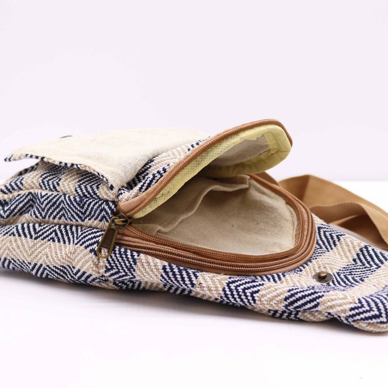 Sac à Bandoulière en Coton Naturel - Beige & Marine