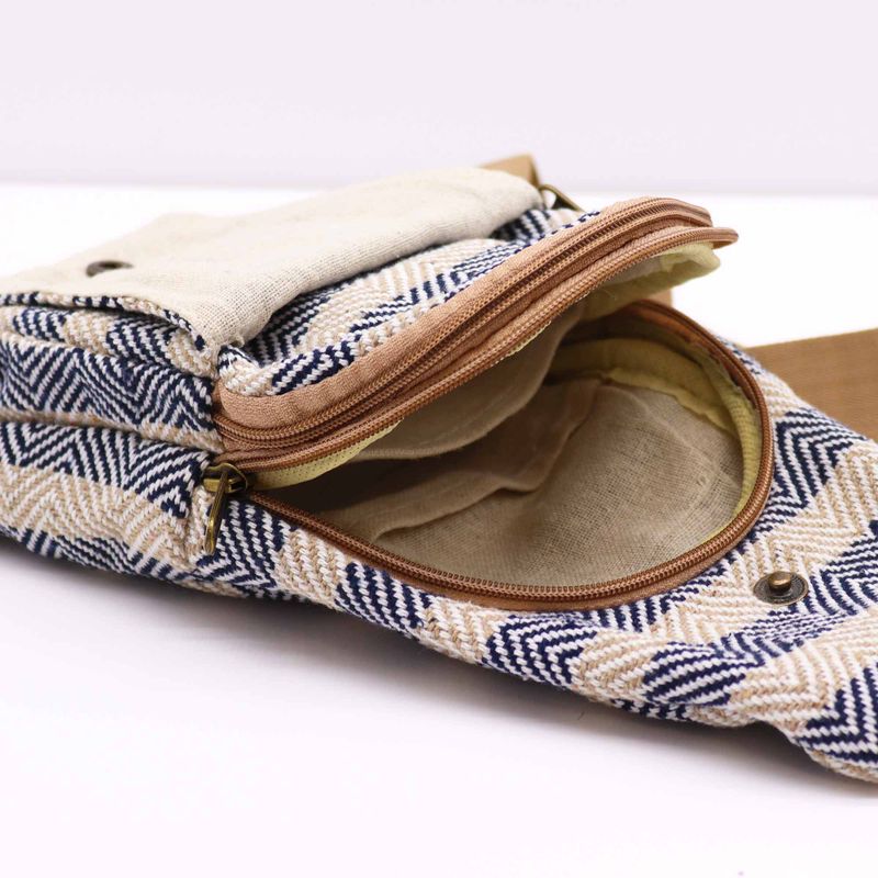 Sac à Bandoulière en Coton Naturel - Beige & Marine
