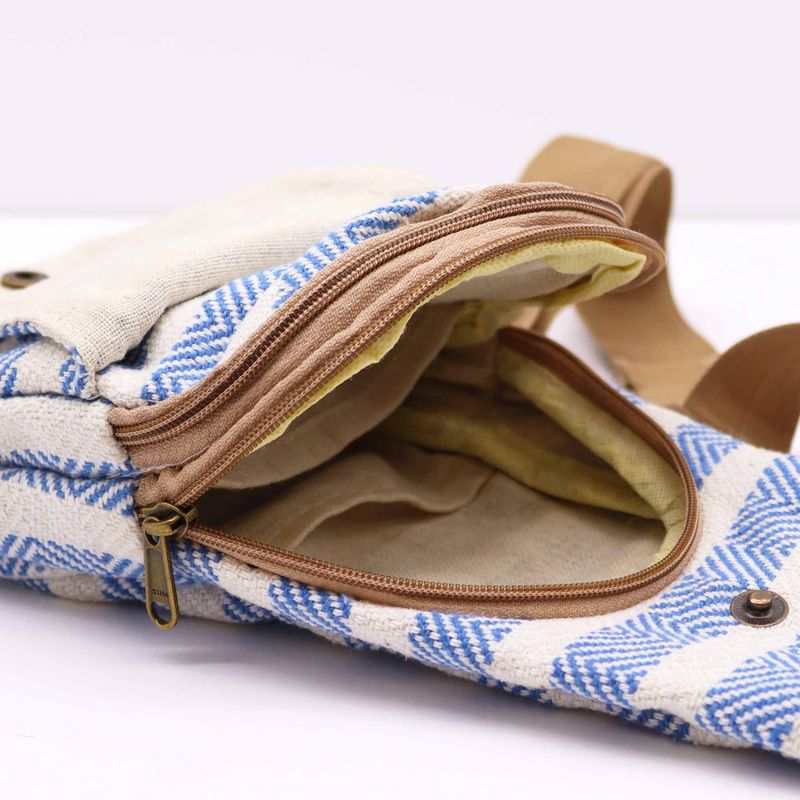 Sac à Bandoulière en Coton Naturel - Bleu & Blanc