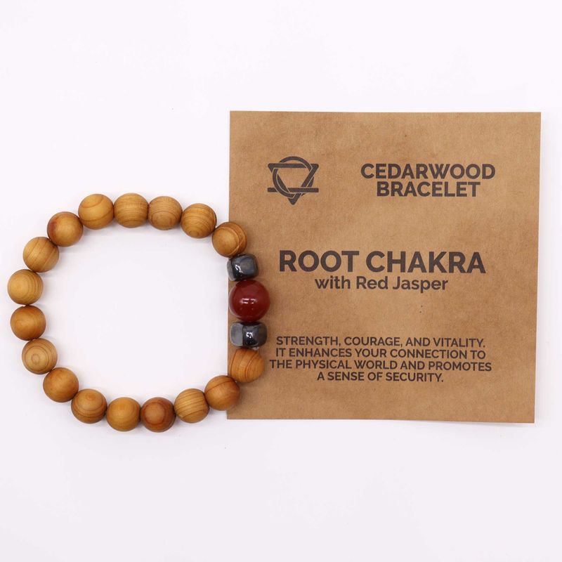 Bracelet Chakra Racine en Bois de Cèdre et Jaspe Rouge