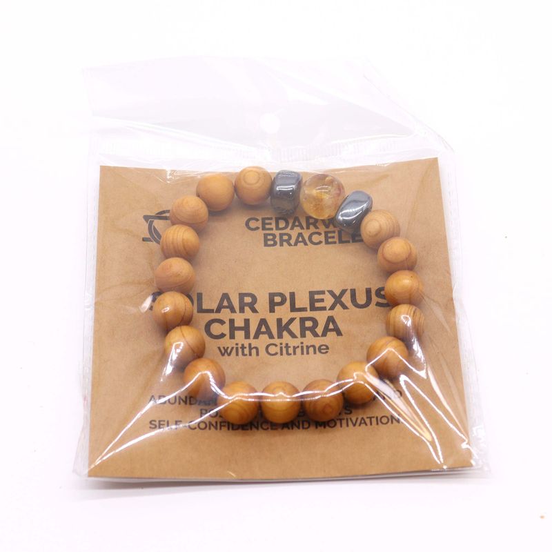 Bracelet Chakra du Plexus Solaire en Bois de Cèdre avec Citrine
