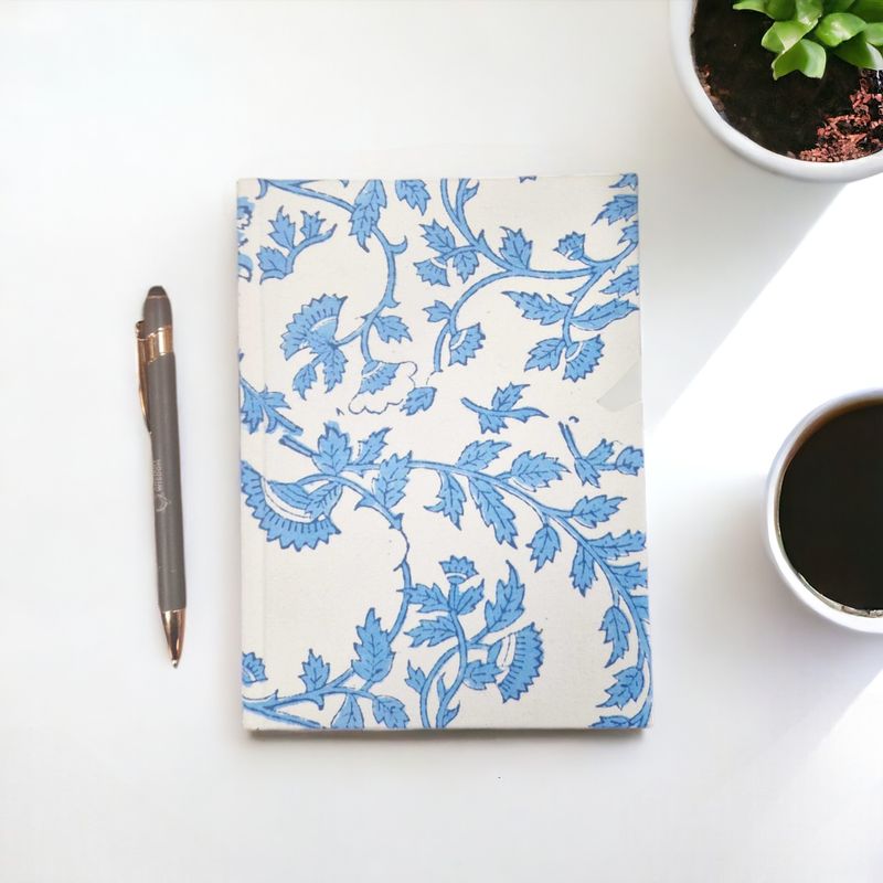 Carnets Reliés en Coton 20x15cm - 96 pages - Floral Bleu Pâle