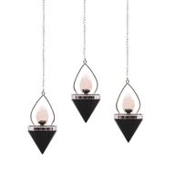 Pendule Lanterne de Vie en Pierres Précieuses - Agate Noire & Quartz Rose