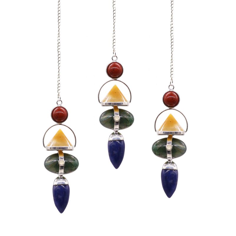 Pendule en Pierres Précieuses des Quatre éléments - Jaspe Rouge, Aventurine Jaune, Agate Mousse, Sodalite & Pierre de Lune
