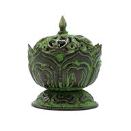 Brûleur d'Encens Tibétain en Laiton Vert-de-gris - Petit Lotus