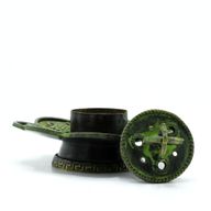 Porte-Cône & Porte-encens Tibétain en Laiton Vert-de-gris - Huit Symboles