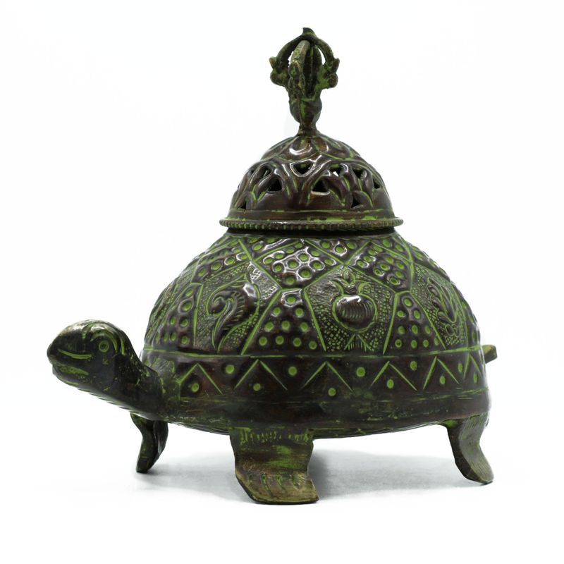 Porte-Encens Tortue Tibétaine en Laiton Vert - Large