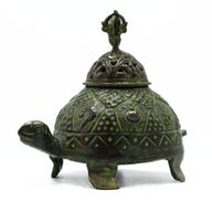 Porte-Encens Tortue Tibétaine en Laiton Vert - Large