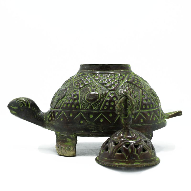 Porte-Encens Tortue Tibétaine en Laiton Vert - Large