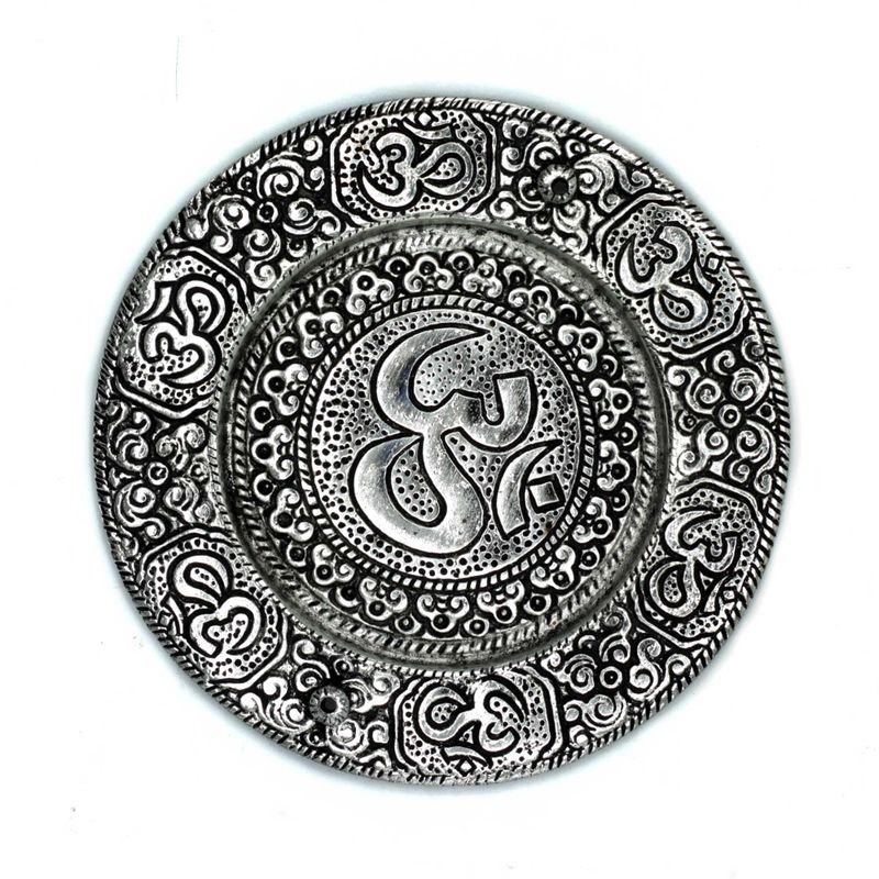 Porte-Encens Rond Om en Aluminium Poli 11cm