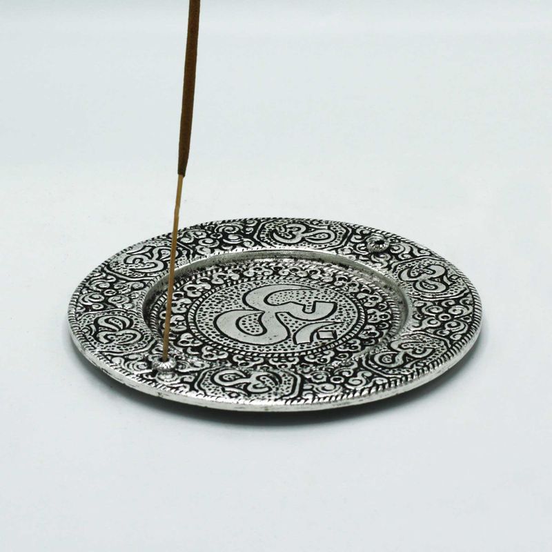 Porte-Encens Rond Om en Aluminium Poli 11cm