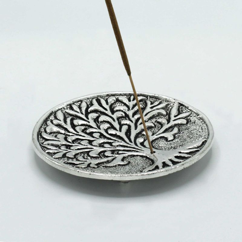 Porte-Encens Arbre de Vie en Aluminium Poli 10cm