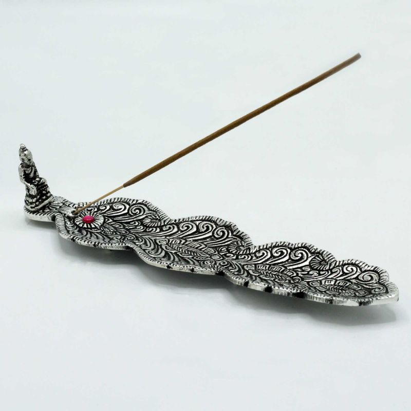 Porte-Encens Long Bouddha en Aluminium Poli 20cm