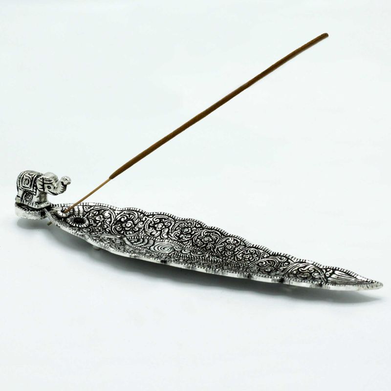 Porte-Encens Long Éléphant en Aluminium Poli 20cm