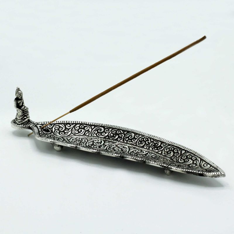 Porte-Encens Bouddha en Aluminium Poli de Forme Allongée 23cm