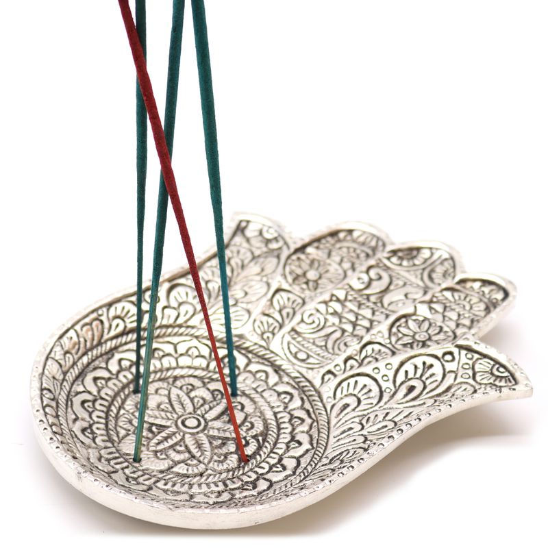 Porte-encens Lrg Main de Fatma en Aluminium Poli 18x13cm