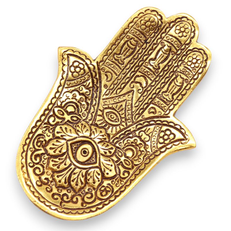 Petit Porte-encens Main de Fatma en Aluminium Doré 13x5,5 cm