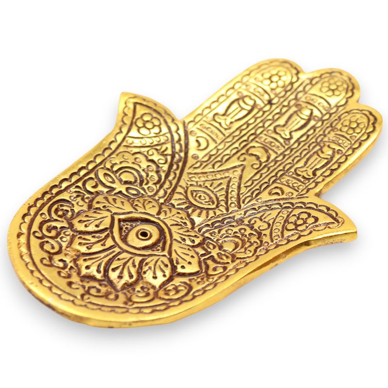 Petit Porte-encens Main de Fatma en Aluminium Doré 13x5,5 cm