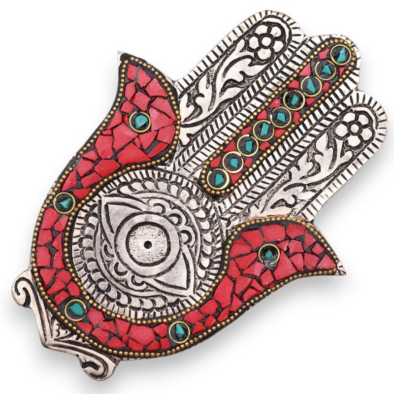 Petit Porte-encens Main de Fatma Rouge & Vert 13x5,5 cm