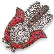 Petit Porte-encens Main de Fatma Rouge & Vert 13x5,5 cm