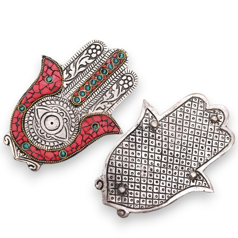 Petit Porte-encens Main de Fatma Rouge & Vert 13x5,5 cm