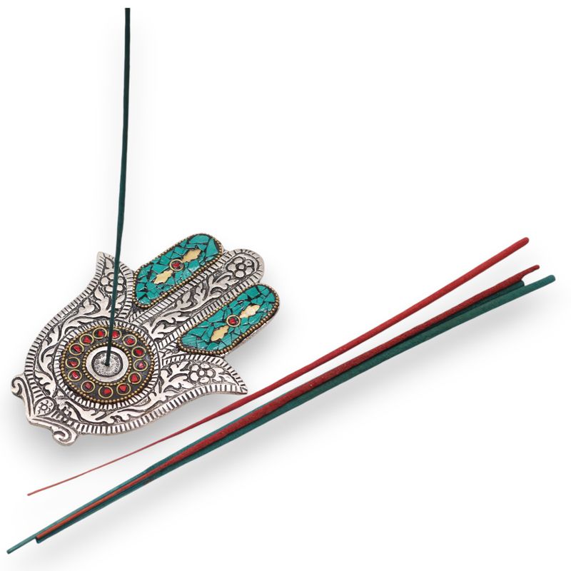 Petit Porte-encens Main de Fatma Vert 13x5,5 cm