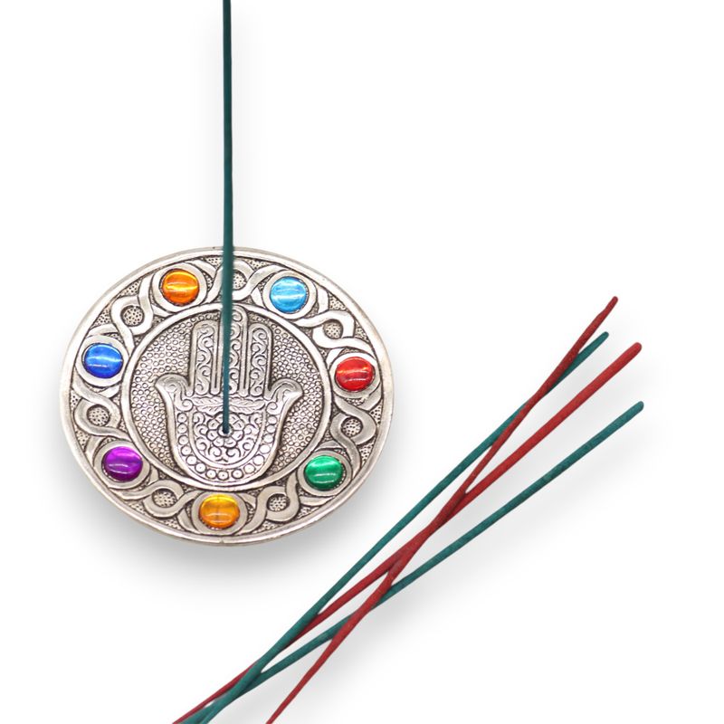Porte-encens Main de Fatma à Sept Chakras 11.5cm