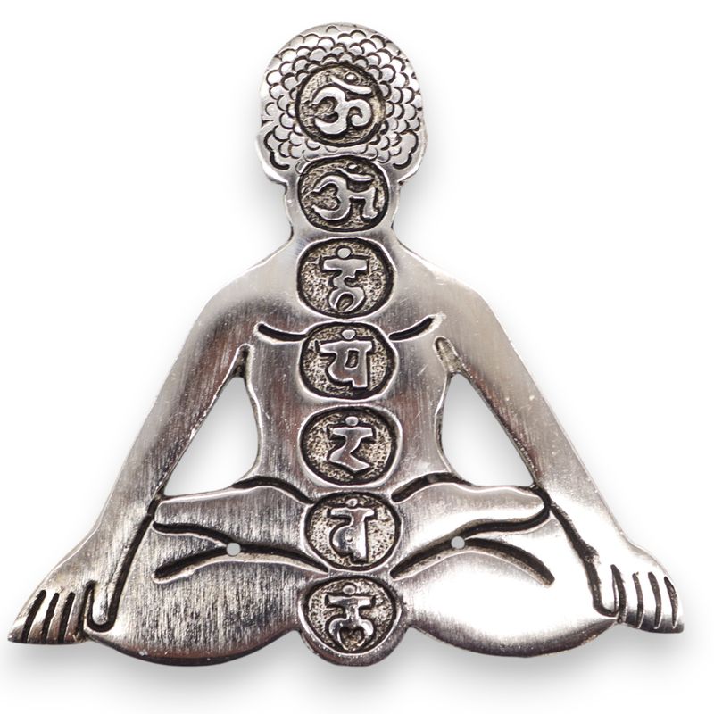 Porte-encens Yoga 7 Chakras en Aluminium Poli 12x12cm