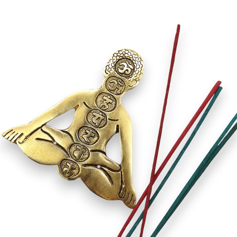 Porte-encens Yoga 7 Chakras en Aluminium Doré 12x12cm