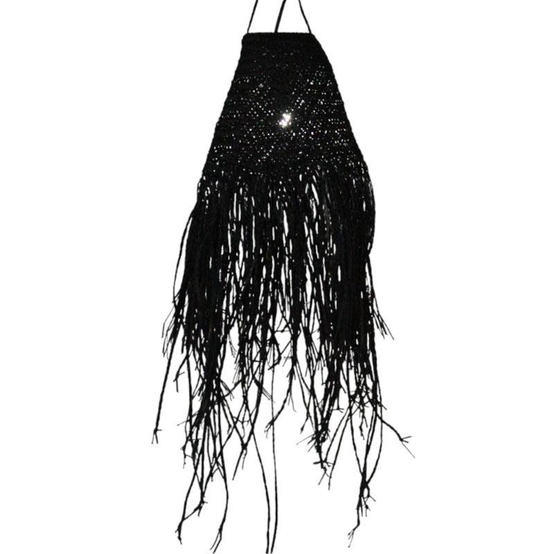 Abat-jour en Doum Tressé Noir - 20x15cm