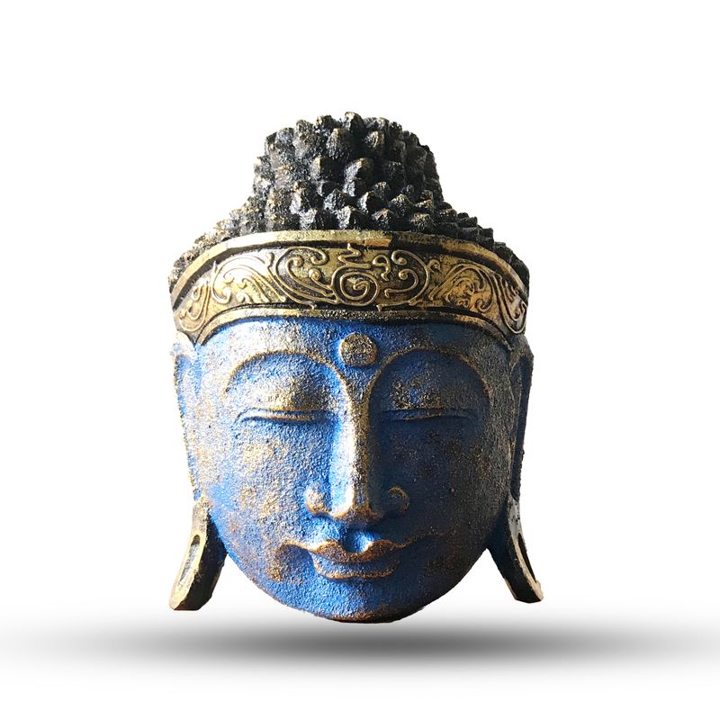Décoration d'Intérieur Tête de Bouddha - 25 cm - Finition Bleu Brillant