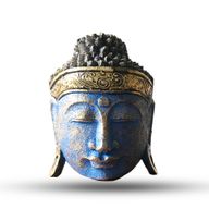 Décoration d'Intérieur Tête de Bouddha - 25 cm - Finition Bleu Brillant