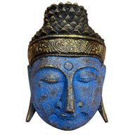 Décoration d'Intérieur Tête de Bouddha - 25 cm - Finition Bleu Brillant