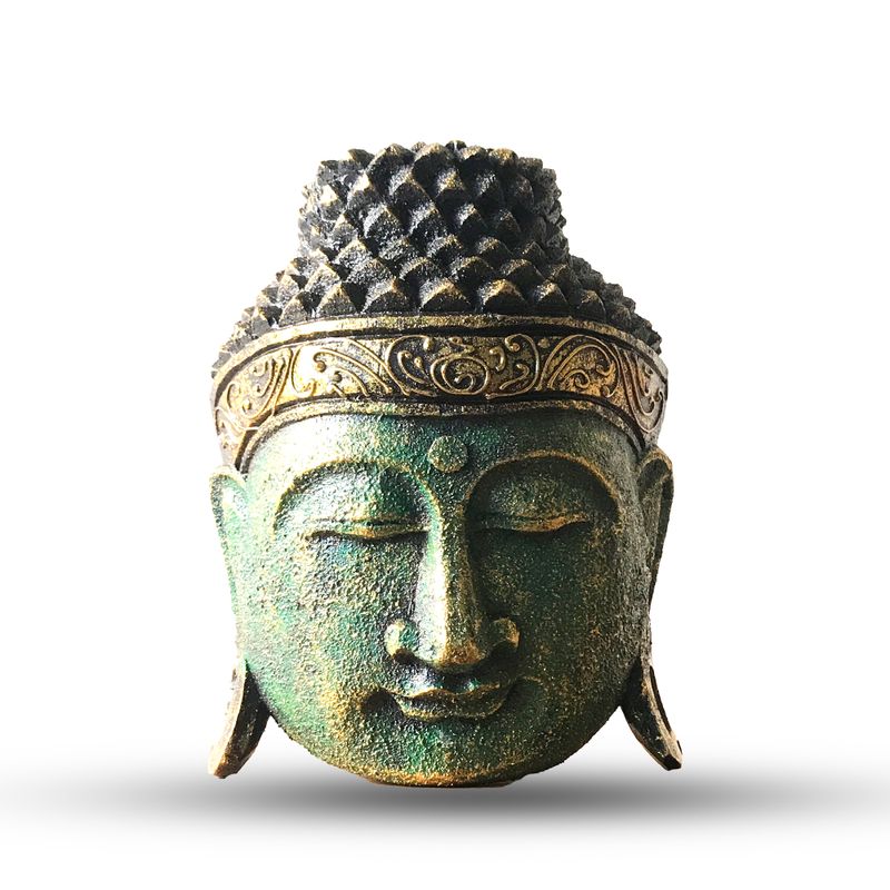 Décoration d'Intérieur Tête de Bouddha - 25cm - Finition Brillante Verte