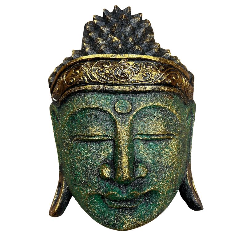 Décoration d'Intérieur Tête de Bouddha - 25cm - Finition Brillante Verte