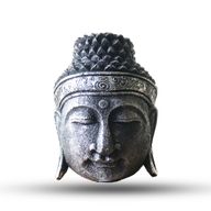 Décoration d'Intérieur Tête de Bouddha - 25cm - Finition Brillante Argentée
