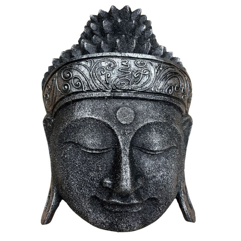 Décoration d'Intérieur Tête de Bouddha - 25cm - Finition Brillante Argentée