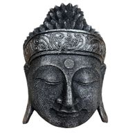 Décoration d'Intérieur Tête de Bouddha - 25cm - Finition Brillante Argentée