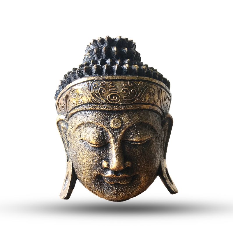Décoration d'Intérieur Tête de Bouddha - 25cm - Finition Brillante Dorée.
