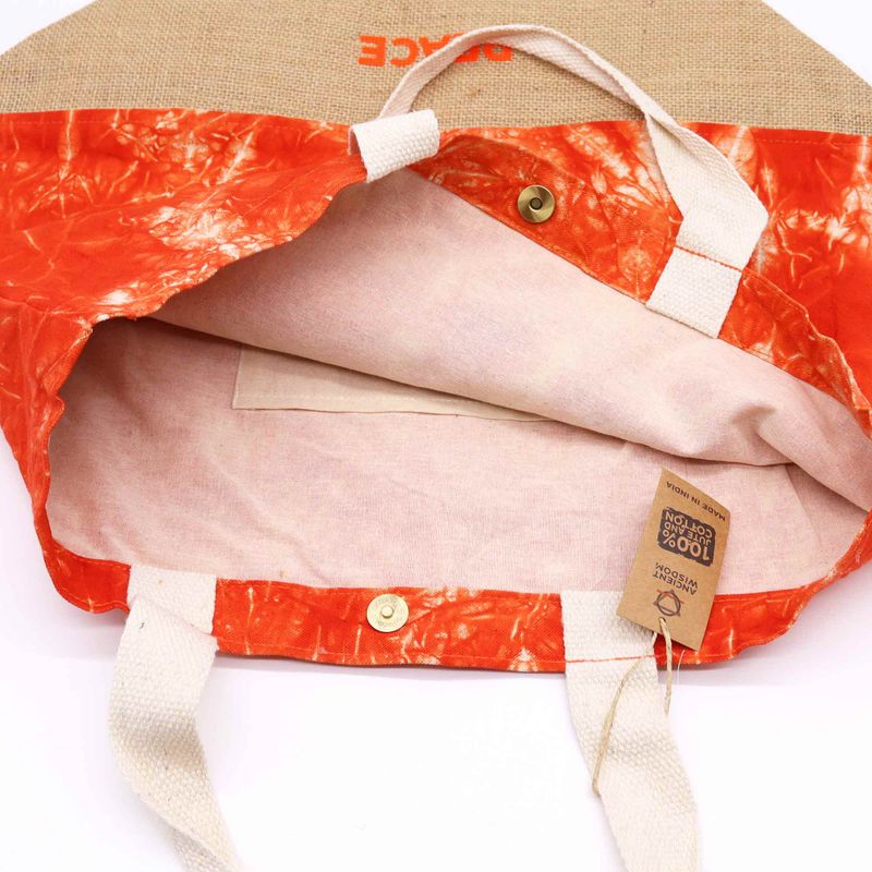 Sac Entièrement Naturel - Délavage Orange - Namasté Mains - Paix