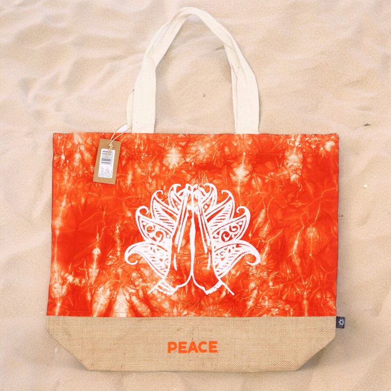 Sac Entièrement Naturel - Délavage Orange - Namasté Mains - Paix