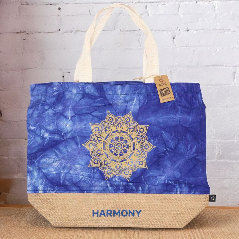 Sac Entièrement Naturel - Délavage Bleu - Mandala - Harmonie