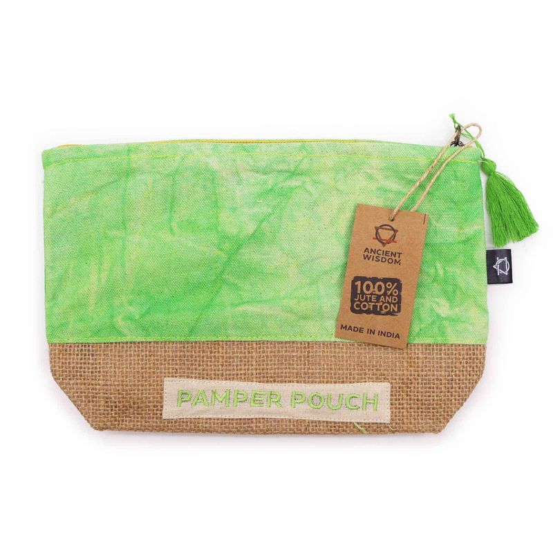 Pochette en Coton & Jute - Terre Mère Verte - Aspect Délavé