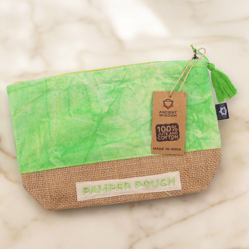Pochette en Coton & Jute - Terre Mère Verte - Aspect Délavé