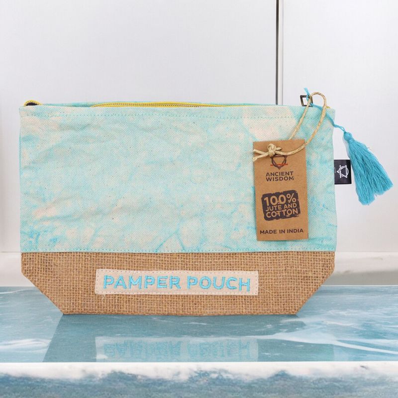 Pochette en Coton & Jute - Bleu - Aspect Délavé